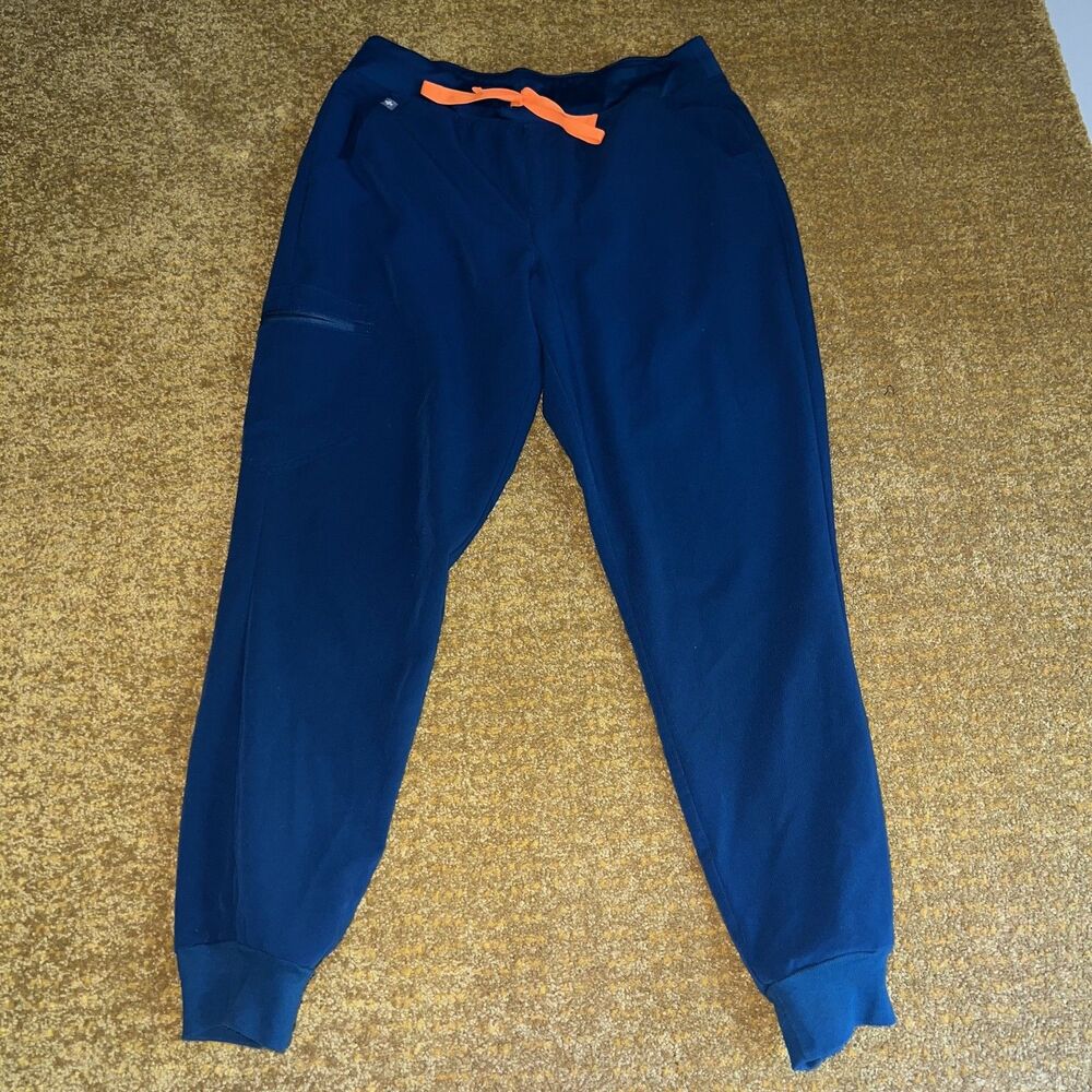 Navy Jogger Pants with Orange Drawstring